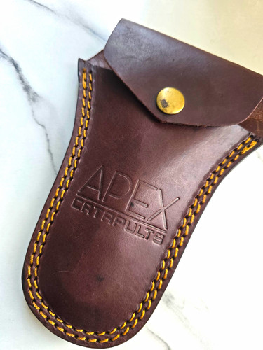 Brown leather button pouch - leather,